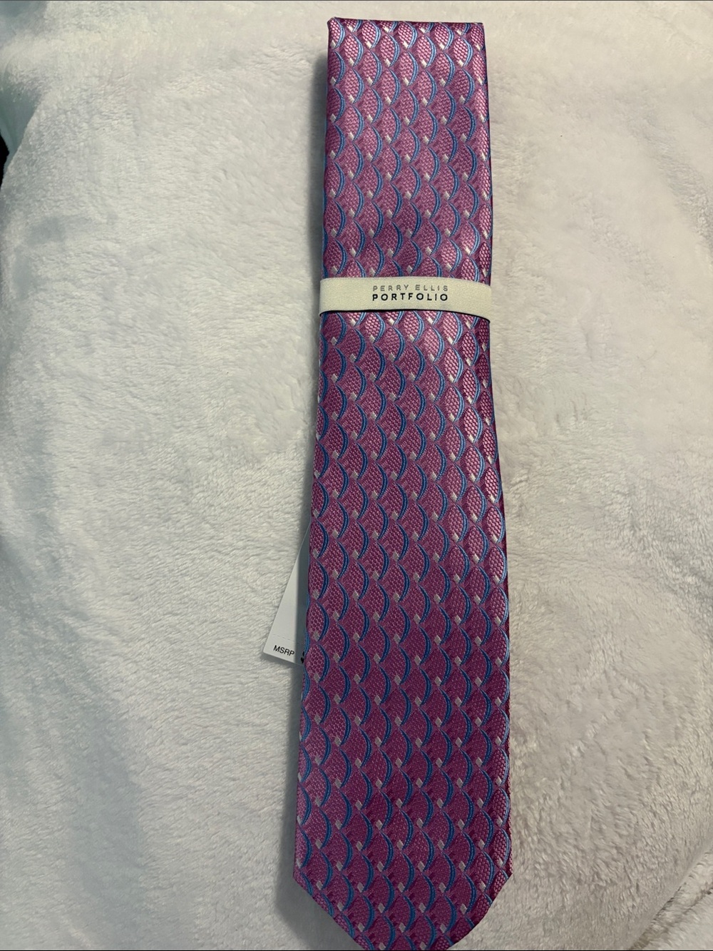 Perry Ellis Purple and Pink Scalloped Geometric Tie